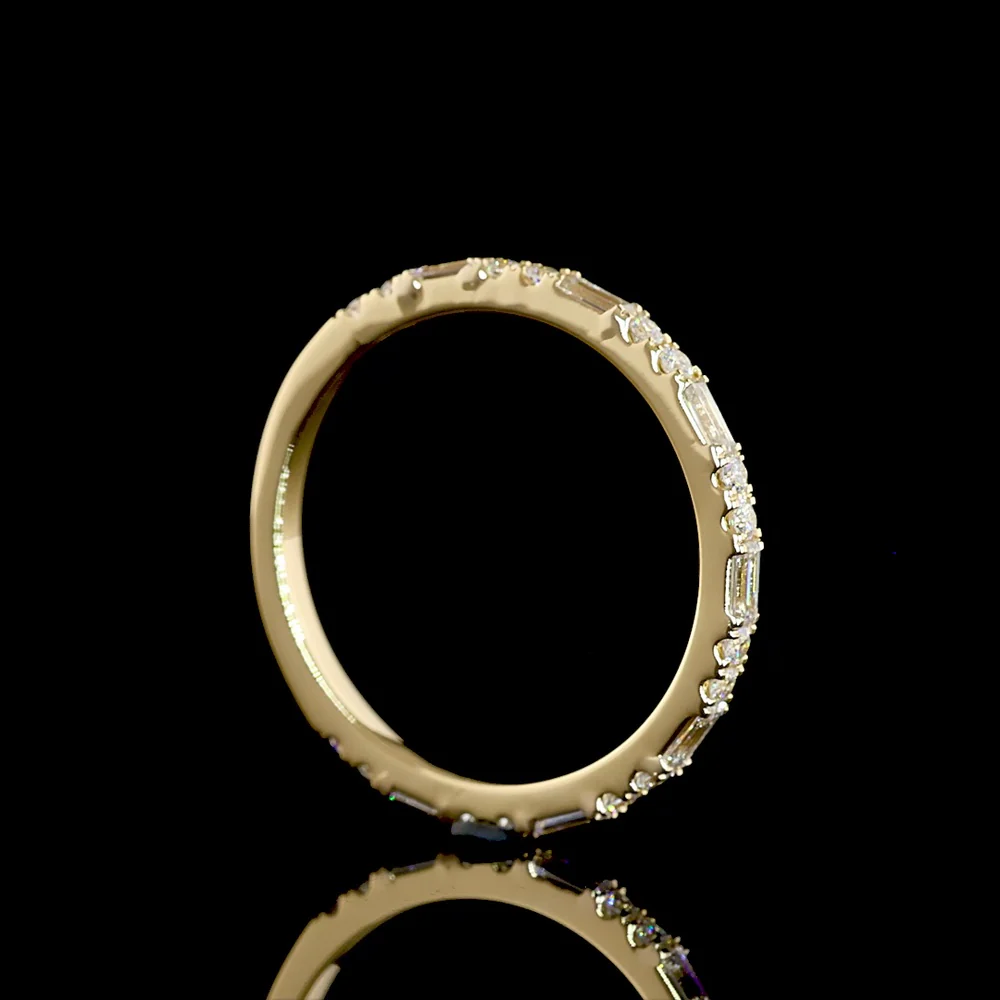 18K Yellow Gold 3/4 Eternity Band with Alternating Baguette and Round Brilliant Lab Diamonds - 0.54 Carats Total Diamond Weight - Covaloro Fine Jewelry - Image 3
