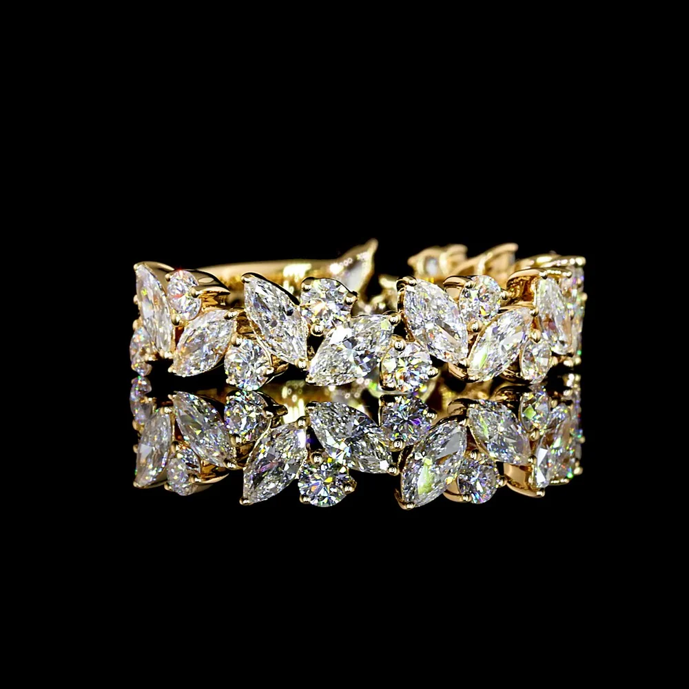 18K Yellow Gold 3/4 Eternity Band with Alternating Marquise and Round Brilliant Lab Diamonds - 1.24 Carat Total Diamond Weight, E-F Color VS2 Clarity - Covaloro Fine Jewelry