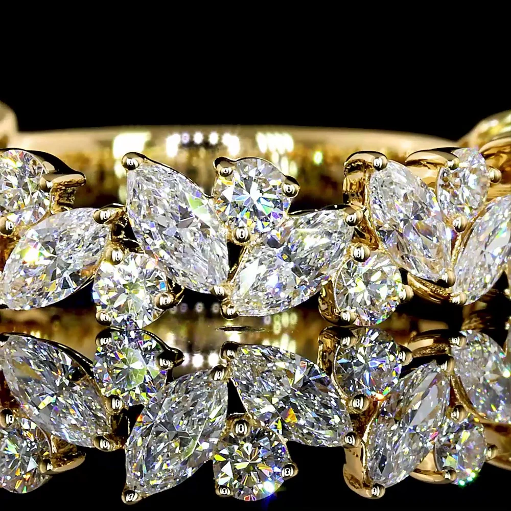 18K Yellow Gold 3/4 Eternity Band with Alternating Marquise and Round Brilliant Lab Diamonds - 1.24 Carat Total Diamond Weight, E-F Color VS2 Clarity - Covaloro Fine Jewelry - Image 2