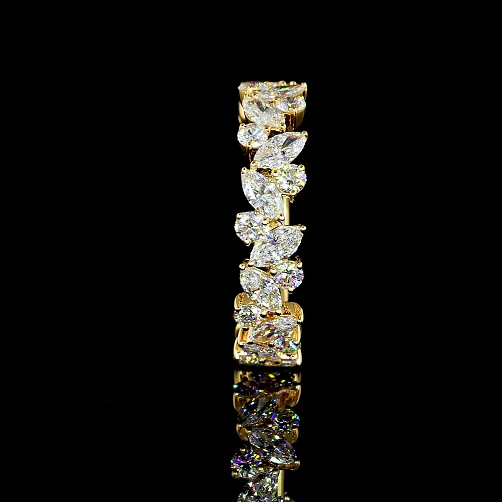 18K Yellow Gold 3/4 Eternity Band with Alternating Marquise and Round Brilliant Lab Diamonds - 1.24 Carat Total Diamond Weight, E-F Color VS2 Clarity - Covaloro Fine Jewelry - Image 3
