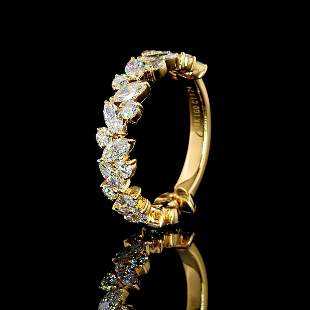 18K Yellow Gold 3/4 Eternity Band with Alternating Marquise and Round Brilliant Lab Diamonds - 1.24 Carat Total Diamond Weight, E-F Color VS2 Clarity - Covaloro Fine Jewelry - Image 4