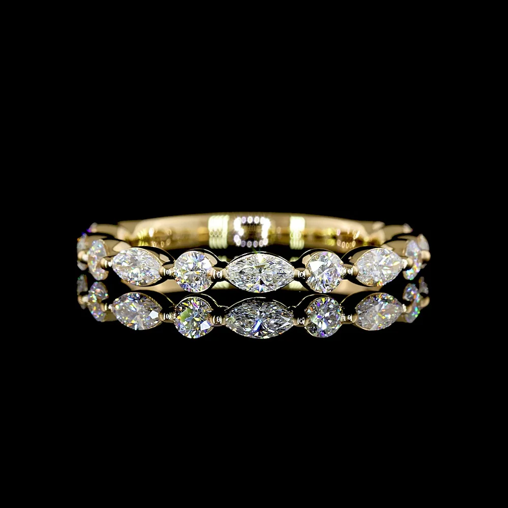 18K Yellow Gold 3/4 Eternity Band with East-West Marquise and Round Lab Diamonds - 0.53 Carats Total Diamond Weight - Covaloro Fine Jewelry