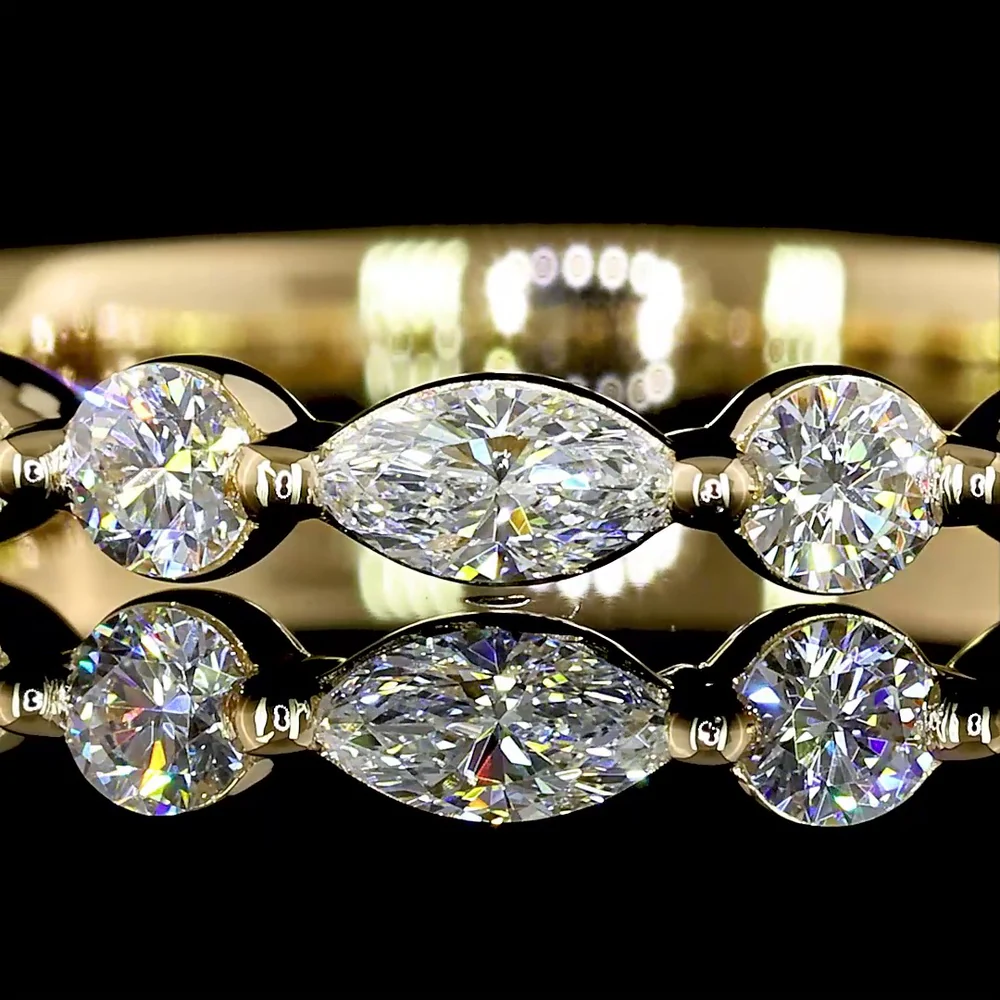 18K Yellow Gold 3/4 Eternity Band with East-West Marquise and Round Lab Diamonds - 0.53 Carats Total Diamond Weight - Covaloro Fine Jewelry - Image 2