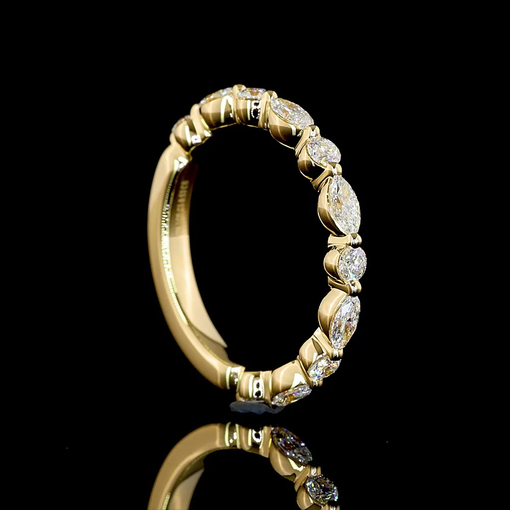 18K Yellow Gold 3/4 Eternity Band with East-West Marquise and Round Lab Diamonds - 0.53 Carats Total Diamond Weight - Covaloro Fine Jewelry - Image 3