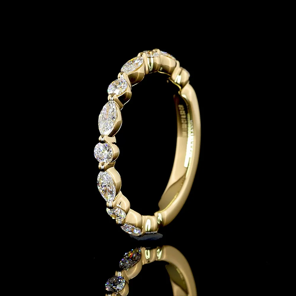 18K Yellow Gold 3/4 Eternity Band with East-West Marquise and Round Lab Diamonds - 0.53 Carats Total Diamond Weight - Covaloro Fine Jewelry - Image 4