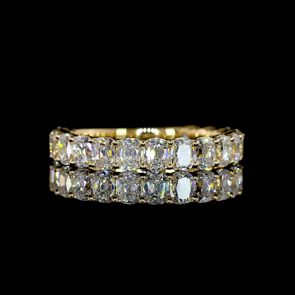 18K Yellow Gold 3/4 Eternity Band with North-South Antique Cushion Cut Lab Diamonds - 2.33 Carats Total Diamond Weight - Covaloro Fine Jewelry