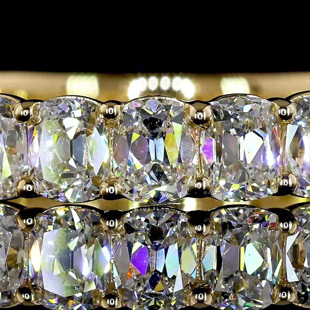 18K Yellow Gold 3/4 Eternity Band with North-South Antique Cushion Cut Lab Diamonds - 2.33 Carats Total Diamond Weight - Covaloro Fine Jewelry - Image 2