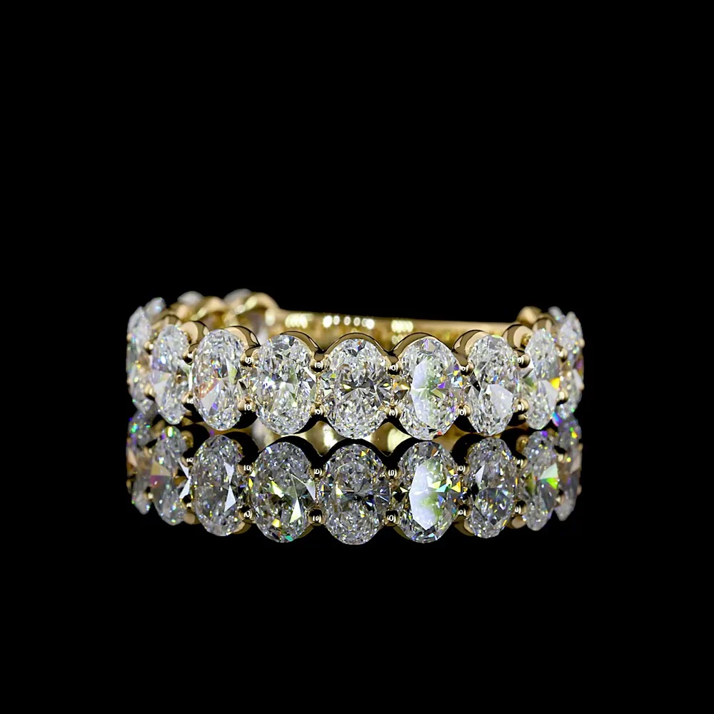 18K Yellow Gold 3/4 Eternity Band with North-South Oval Cut Lab Diamonds - 2.93 Carat Total Weight, E-F VS Clarity - Covaloro Fine Jewelry