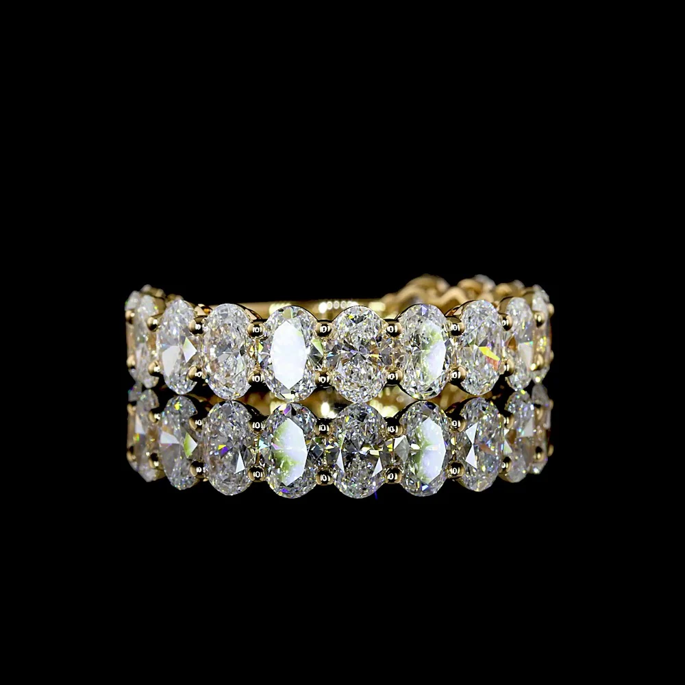 18K Yellow Gold 3/4 Eternity Band with North-South Oval Cut Lab Grown Diamonds - 3.21 Carat Total Weight, E-F Color VS1 Clarity - Covaloro Fine Jewelry