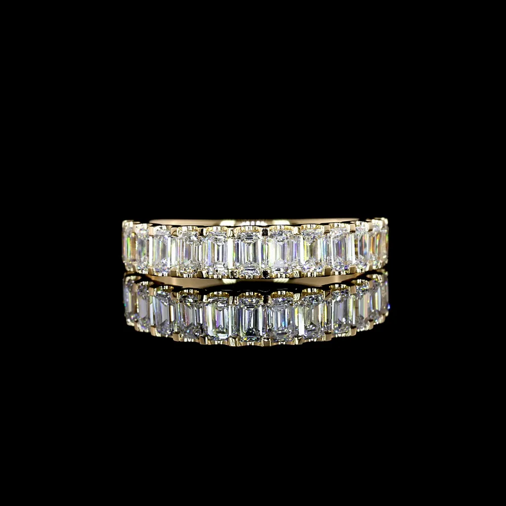 18K Yellow Gold 3/4 Eternity Band with North-South Prong Set Emerald Cut Lab Diamonds - 1.22 Carat Total Diamond Weight - Covaloro Fine Jewelry