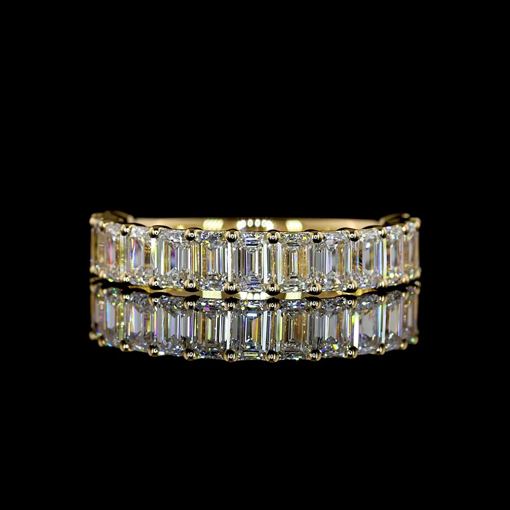 18K Yellow Gold 3/4 Eternity Band with Prong Set Emerald Cut Lab Diamonds - 1.72 Carat Total Diamond Weight, E-F Color VS Clarity - Covaloro Fine Jewelry
