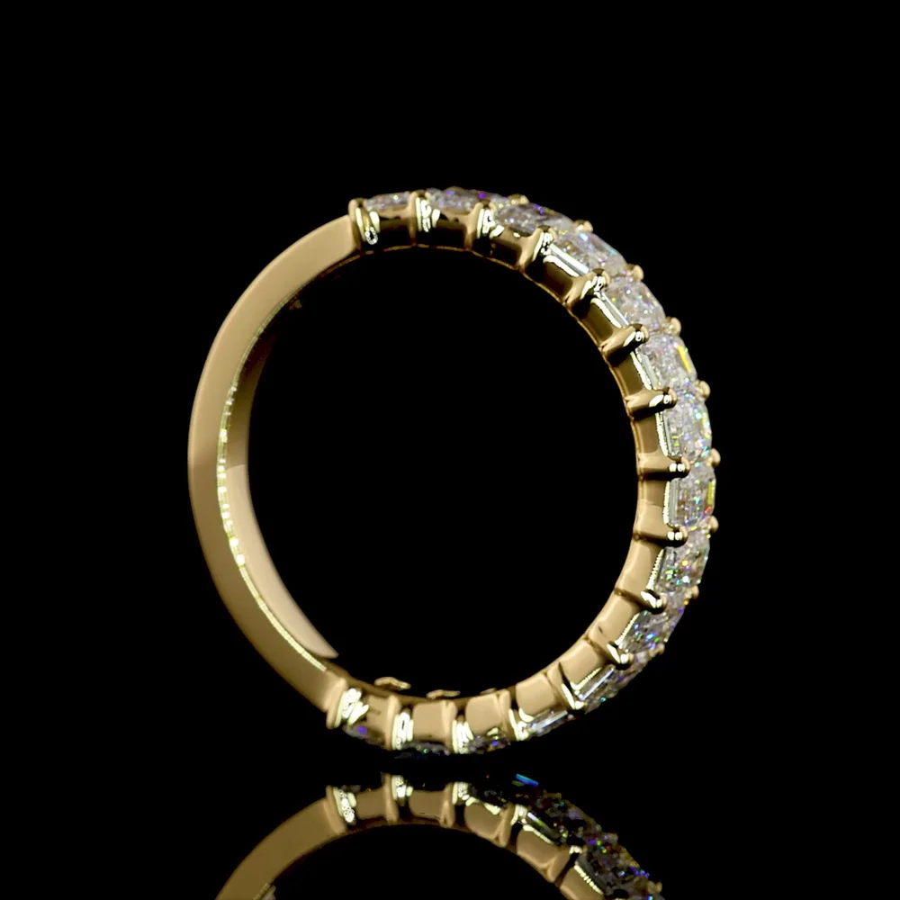 18K Yellow Gold 3/4 Eternity Band with Prong Set Emerald Cut Lab Diamonds - 1.72 Carat Total Diamond Weight, E-F Color VS Clarity - Covaloro Fine Jewelry - Image 3
