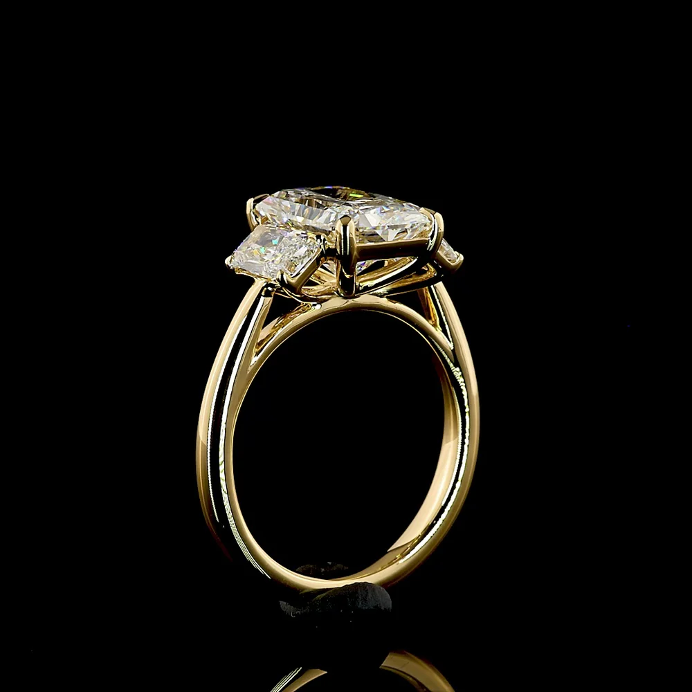 18K Yellow Gold 3 Stone Ring with North-South Radiant Cut Lab Diamonds - 3.34 Carats Total Diamond Weight - Covaloro Fine Jewelry - Image 4