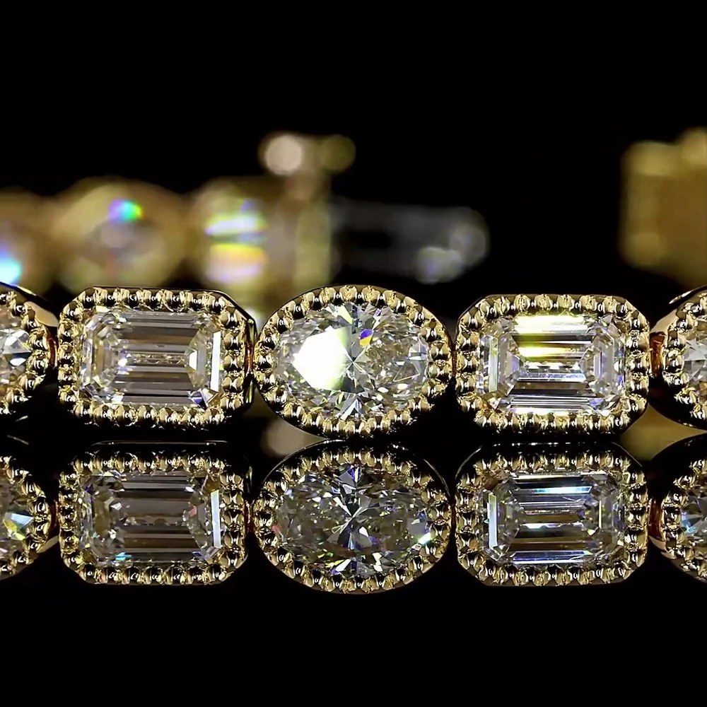 18K Yellow Gold 7.37 Carats Tennis Bracelet with Alternating Bezel-Set Oval and Emerald Cut Lab Diamonds - E-F VS Clarity - Covaloro Fine Jewelry - Image 2