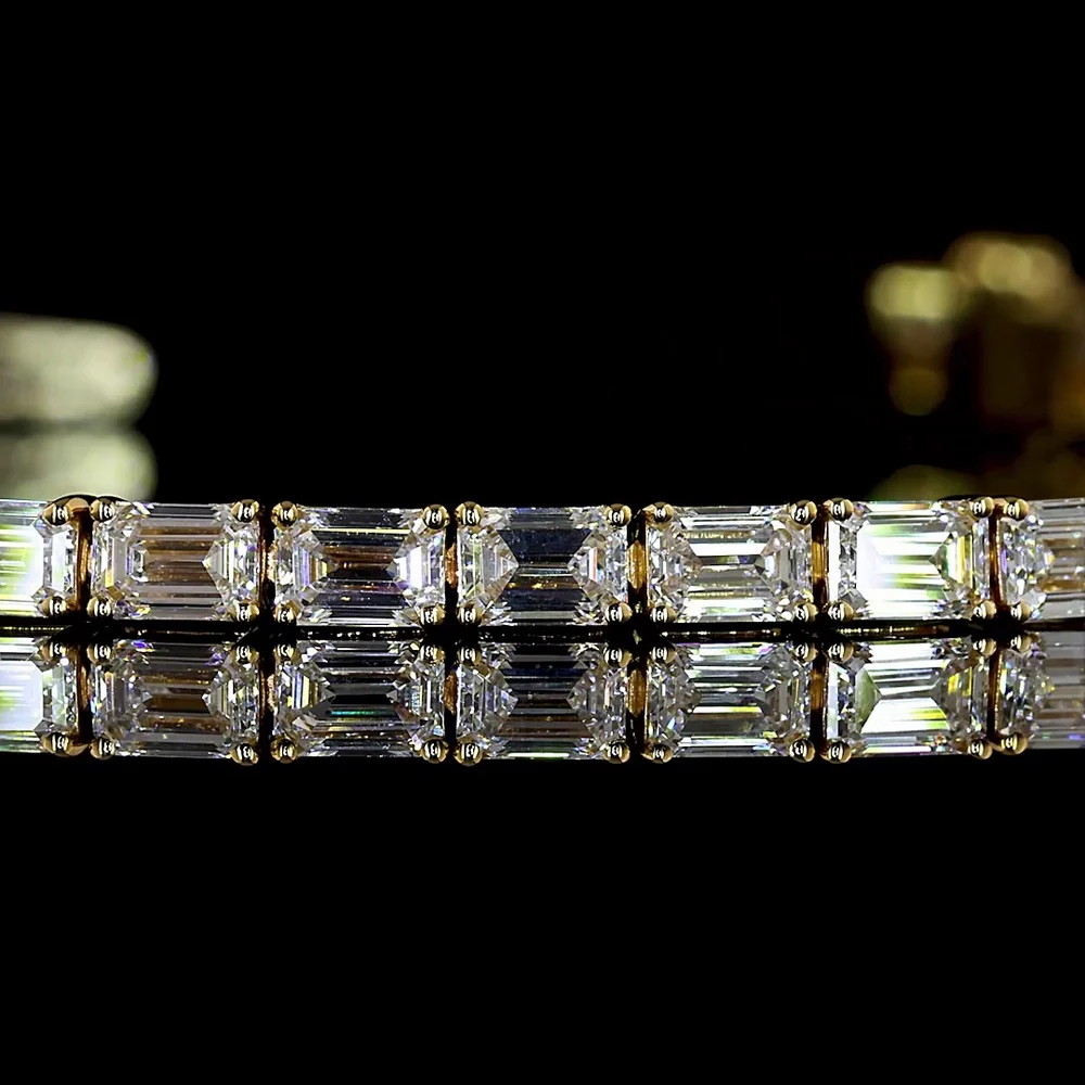 18K Yellow Gold 7-Inch Tennis Bracelet with East-West Prong Set Emerald Cut Lab Diamonds - E-F VS Clarity - 5.00 Total Carat Weight - Covaloro Fine Jewelry - Image 2