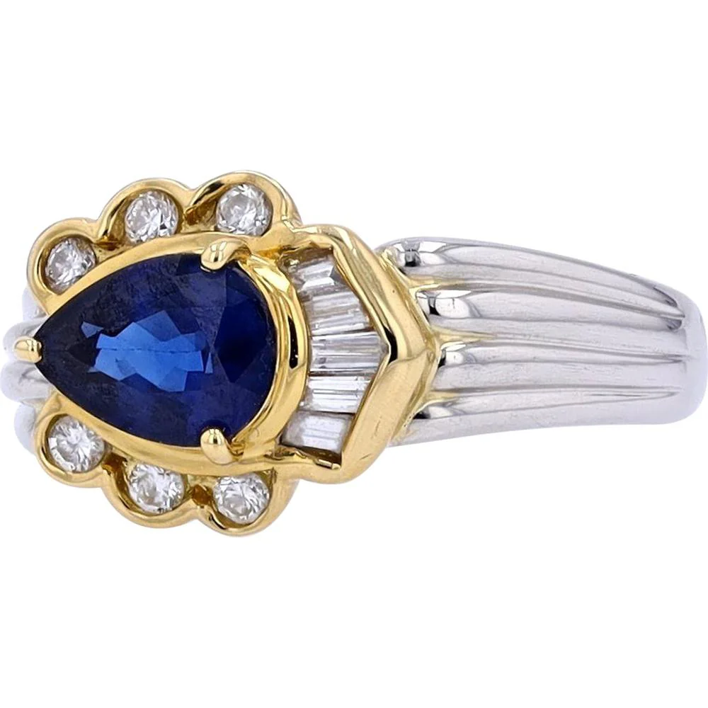 18K Yellow Gold & Platinum 1.21 Carat Pear - Shaped Sapphire Ring with 0.25 Carat Diamond Accents - Image 2