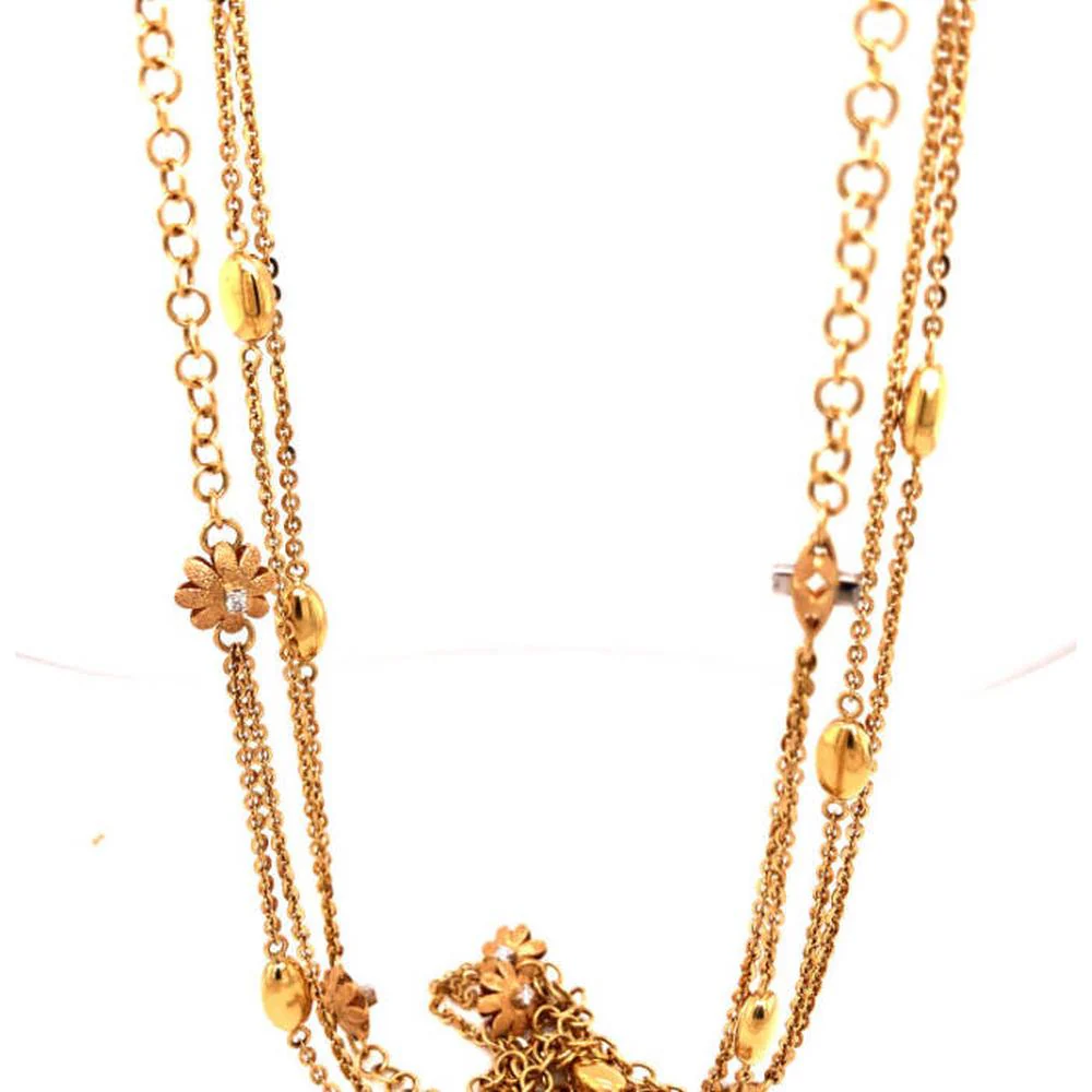 18K Yellow Gold and Rose Gold Layered Station Necklace with Floral Diamond Accents by Afarin
