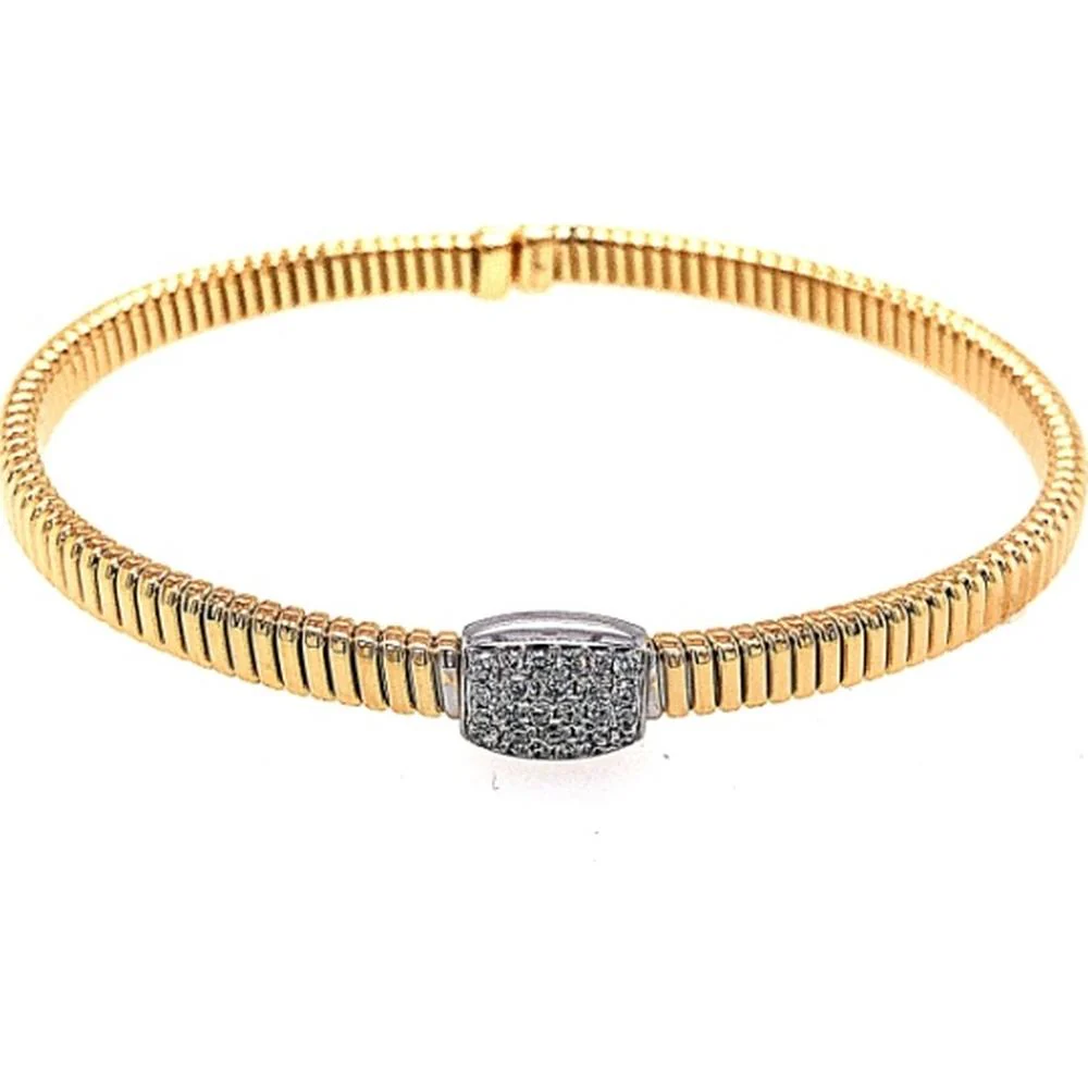 18K Yellow Gold and White Gold Diamond Center Bangle Bracelet by Afarin