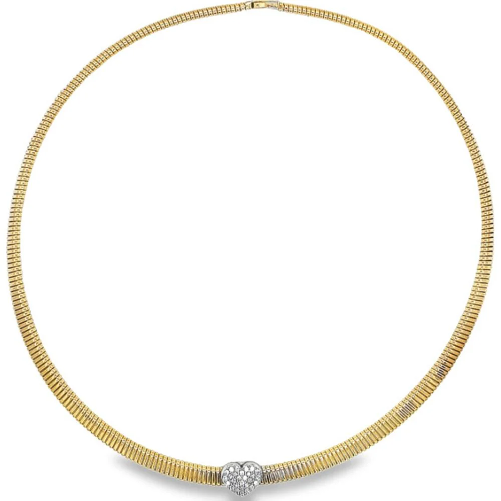 18K Yellow Gold and White Gold Diamond Heart Motif Necklace by Afarin