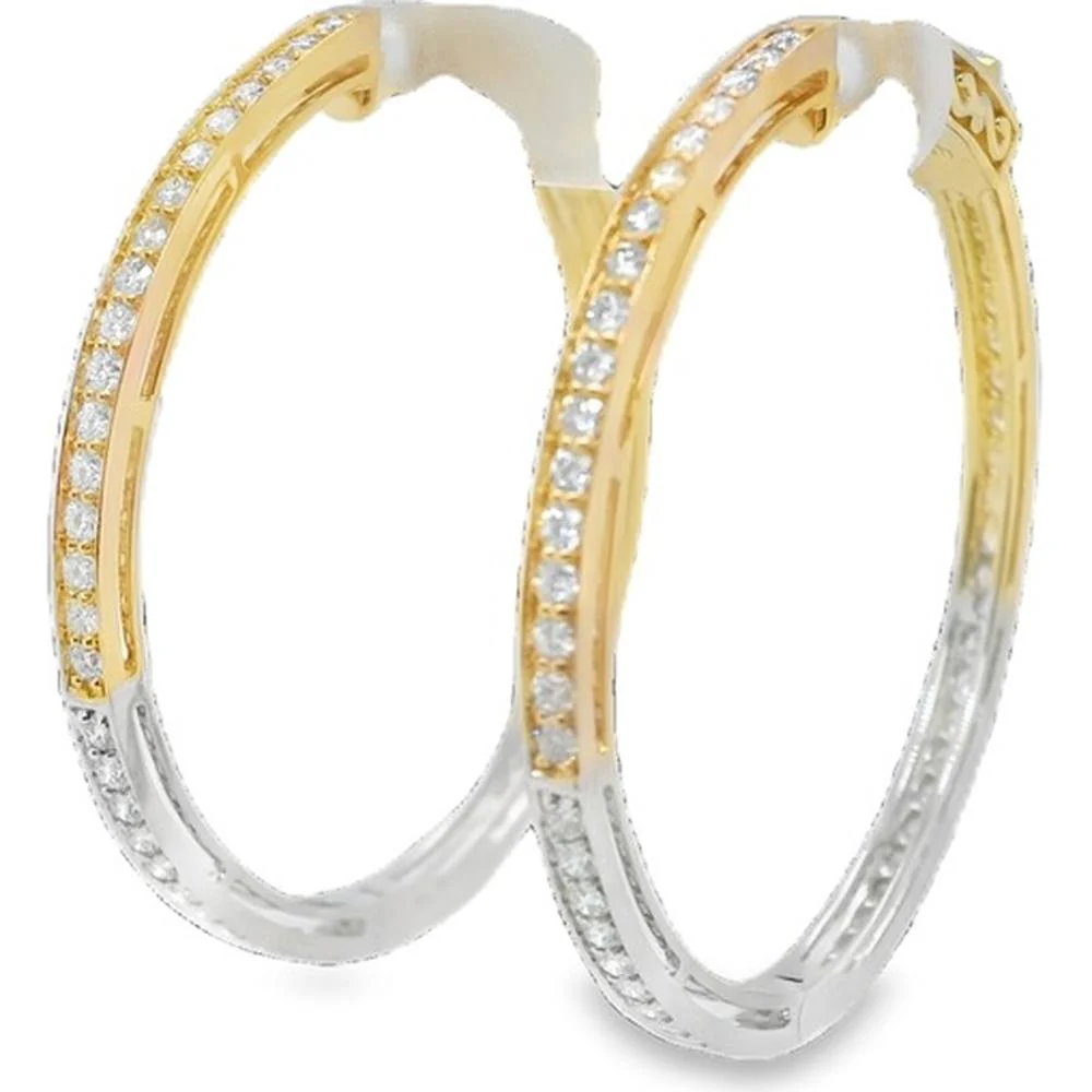 18K Yellow Gold and White Gold Diamond Hoop Earrings by Afarin