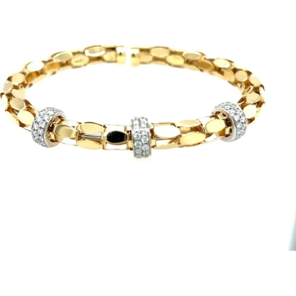 18K Yellow Gold and White Gold Diamond Station Bangle Bracelet by Afarin