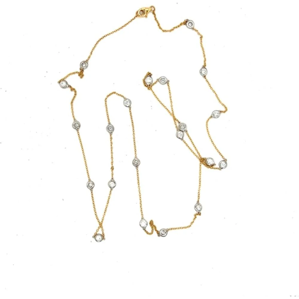 18K Yellow Gold and White Gold Diamond Station Necklace by Afarin