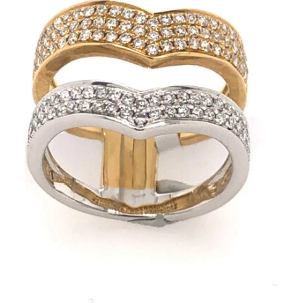 18K Yellow Gold and White Gold Diamond Wave Ring with Pavé Set Round Diamonds by Afarin