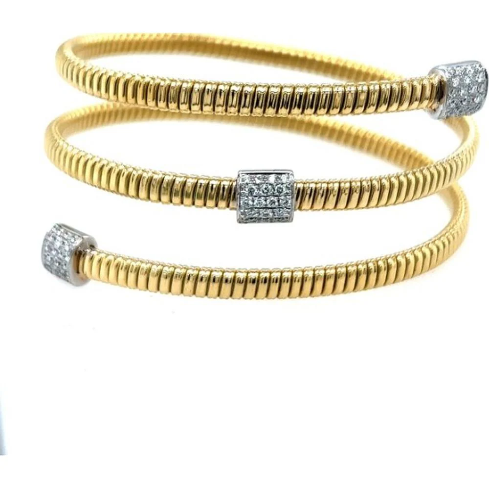 18K Yellow Gold and White Gold Diamond Wrap Bangle Bracelet by Afarin