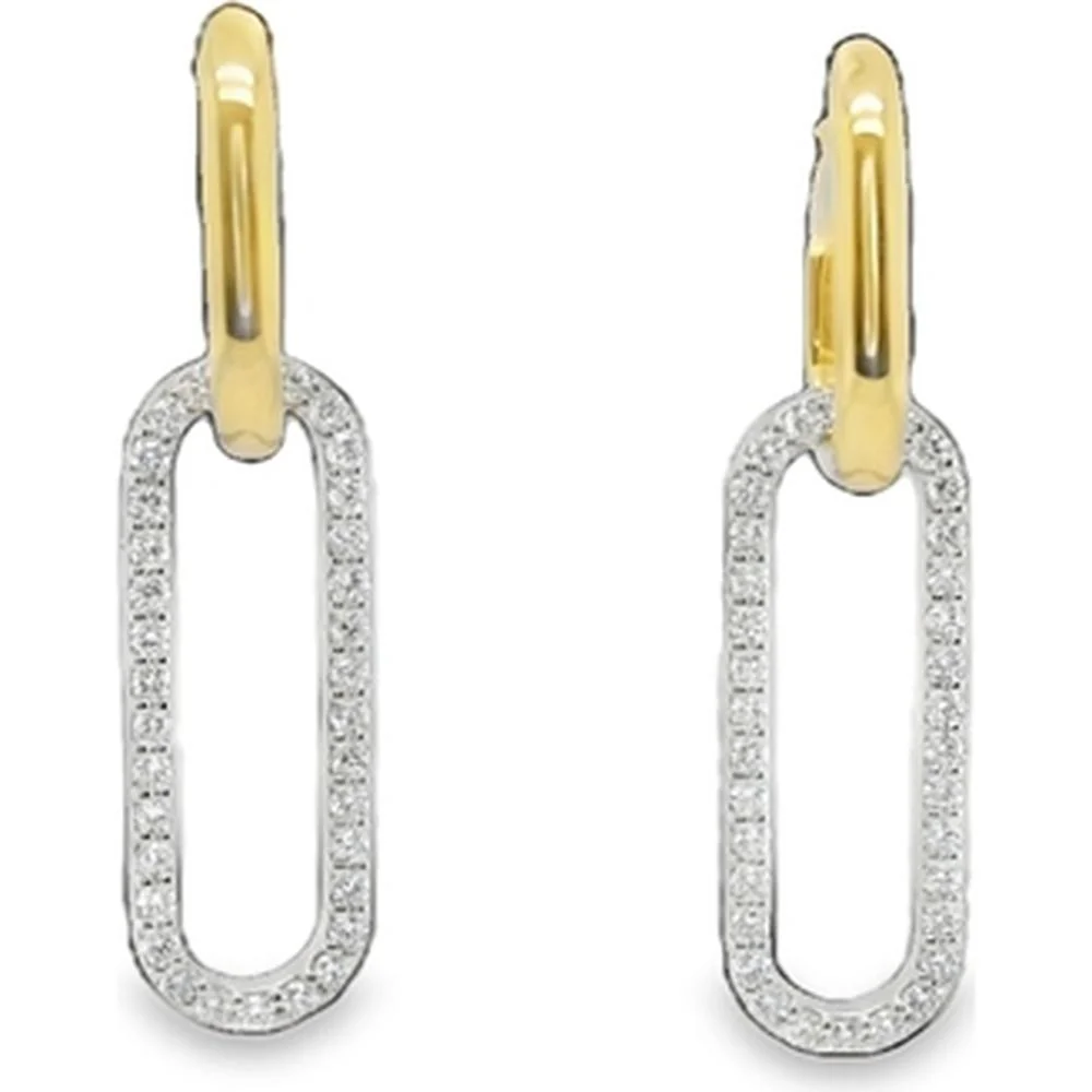 18K Yellow Gold and White Gold Elongated Drop Earrings with Diamond Accents by Afarin