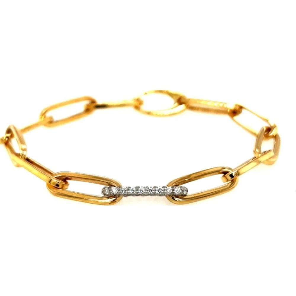 18K Yellow Gold and White Gold Fancy Link Bracelet with Diamond Center Bar by Afarin