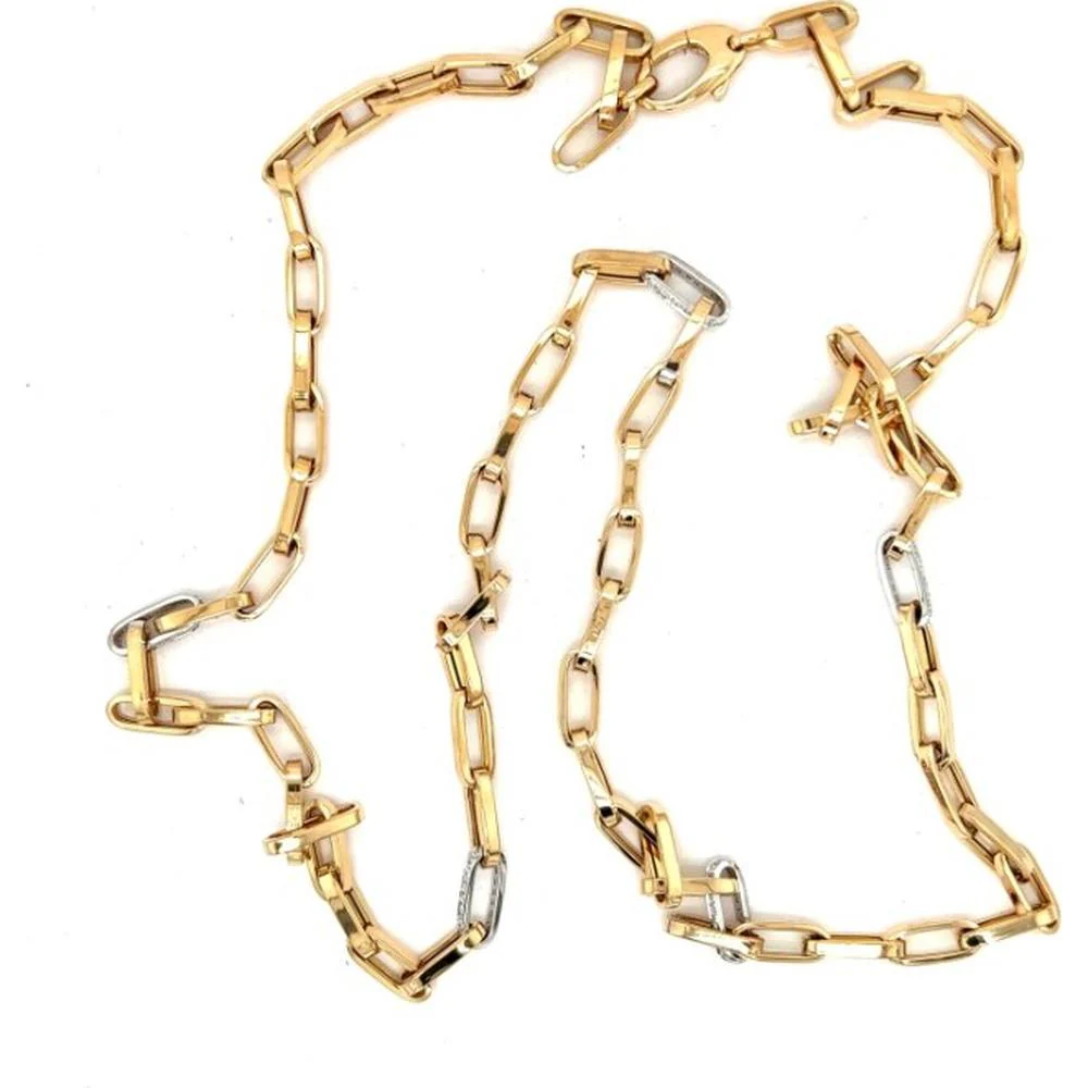 18K Yellow Gold and White Gold Fancy Link Necklace with Diamond Accents by Afarin