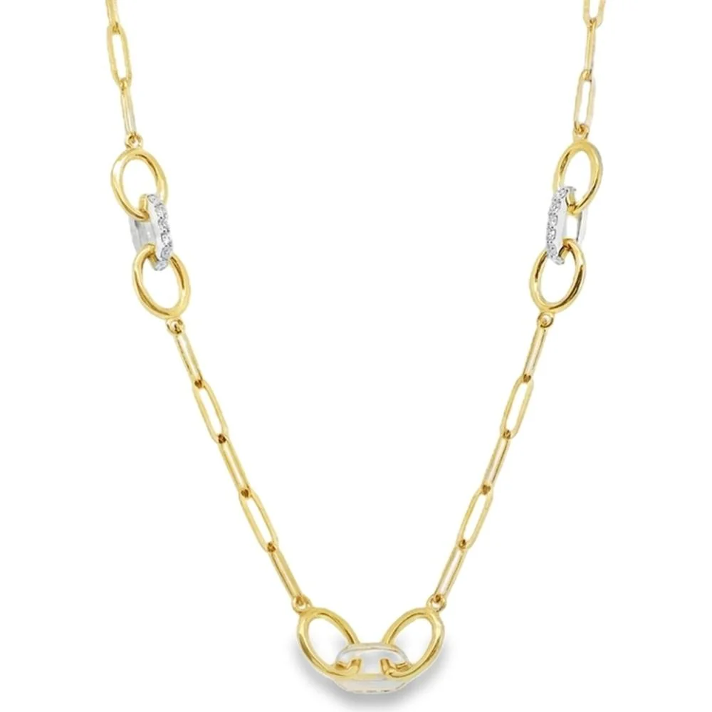 18K Yellow Gold and White Gold Fancy Link Necklace with Diamond Accents by Afarin