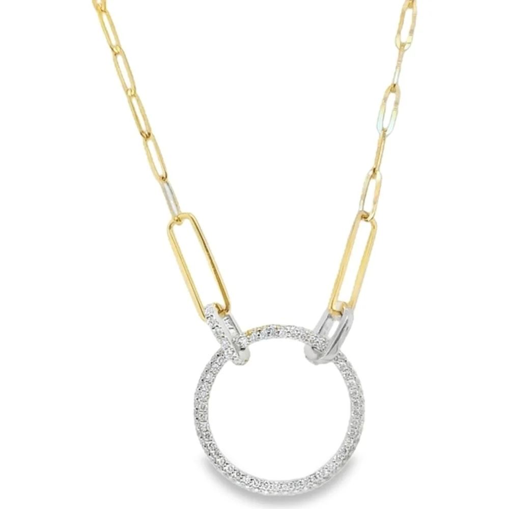 18K Yellow Gold and White Gold Geometric Circle Link Necklace with Diamond Accents by Afarin