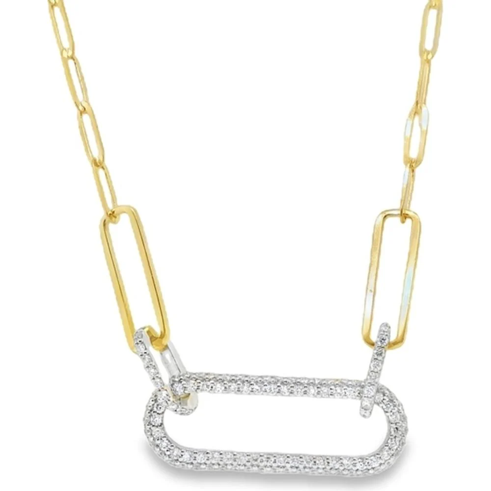 18K Yellow Gold and White Gold Geometric Diamond Link Necklace by Afarin