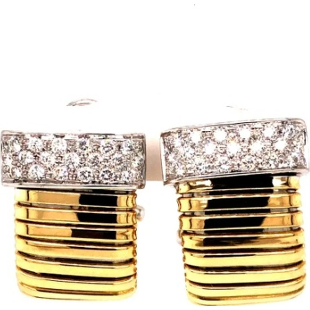 18K Yellow Gold and White Gold Geometric Diamond Stud Earrings by Afarin