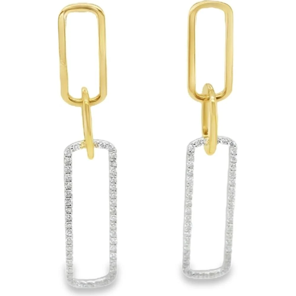 18K Yellow Gold and White Gold Geometric Drop Earrings with Diamond Accents by Afarin