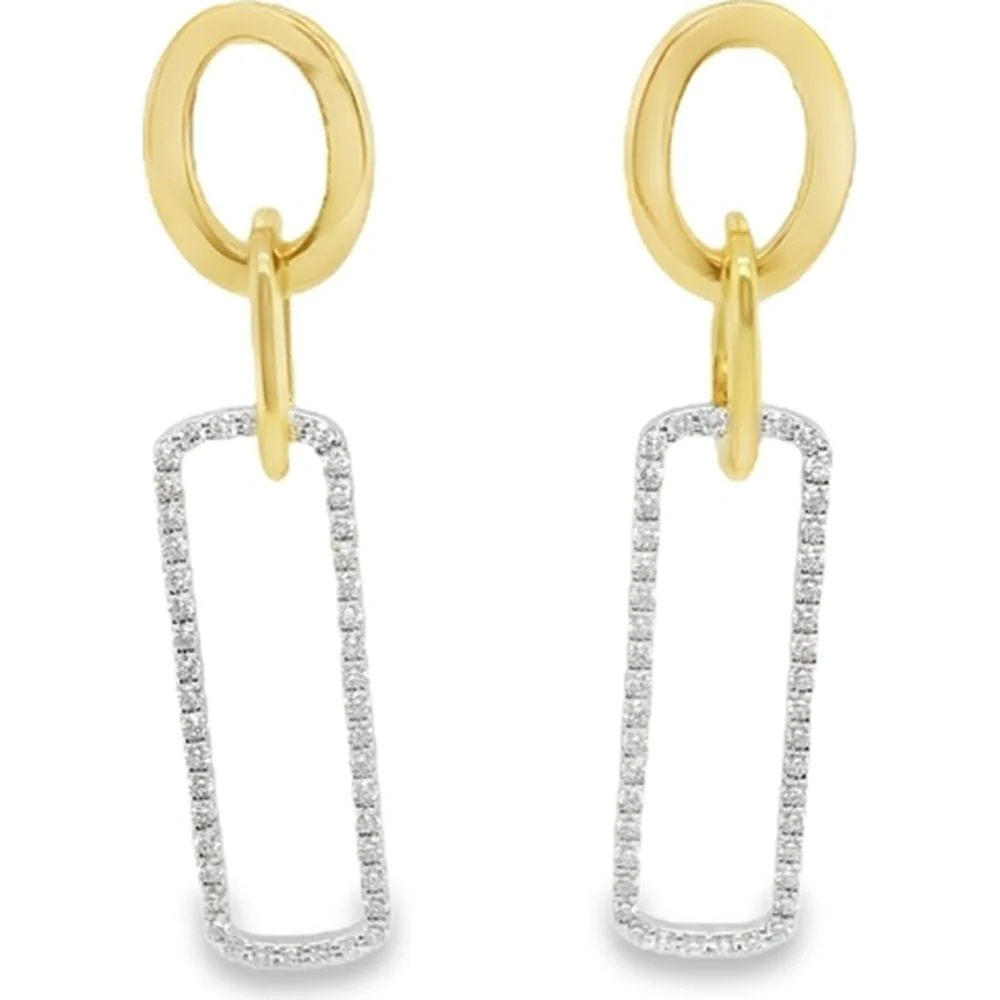 18K Yellow Gold and White Gold Geometric Drop Earrings with Diamond Accents by Afarin