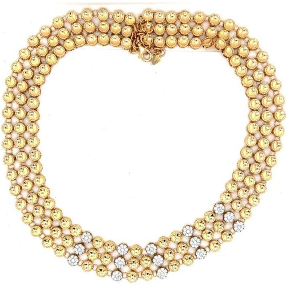 18K Yellow Gold and White Gold Multi-Row Beaded Diamond Necklace by Afarin