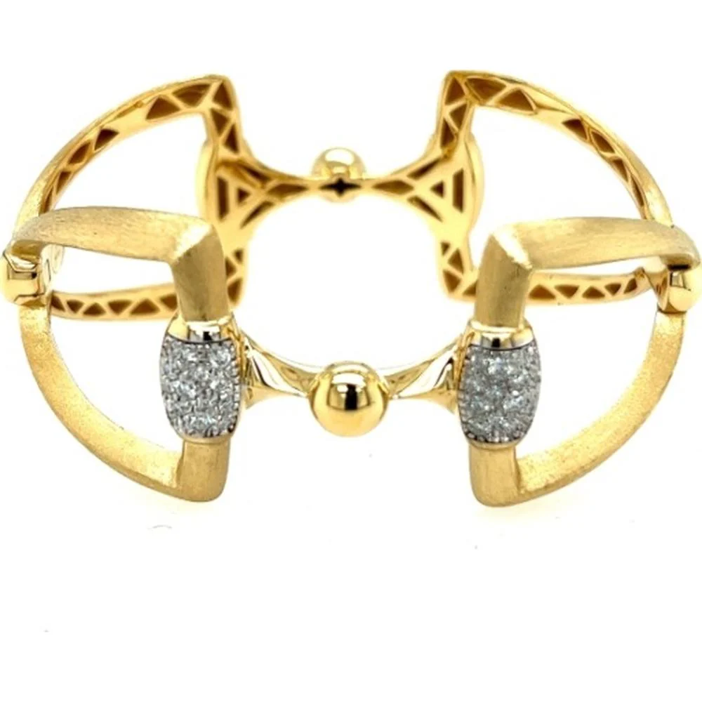 18K Yellow Gold and White Gold Open Bangle Bracelet with Diamond Accents by Afarin