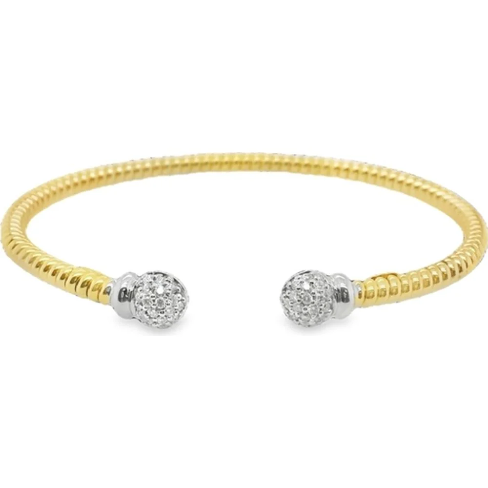 18K Yellow Gold and White Gold Open Bangle Bracelet with Round Diamond Accent Ends by Afarin