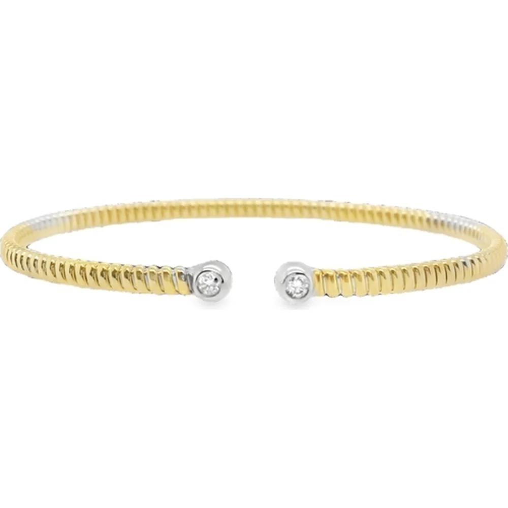 18K Yellow Gold and White Gold Open Diamond Bangle Bracelet with Round Diamonds by Afarin