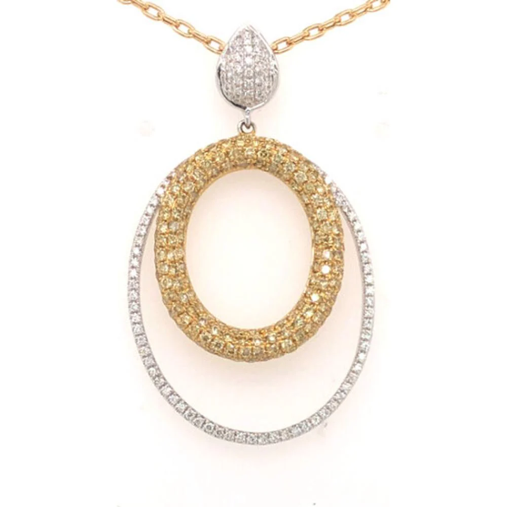 18K Yellow Gold and White Gold Oval Diamond Pendant Necklace with Pear Shape Diamond Accent by Afarin