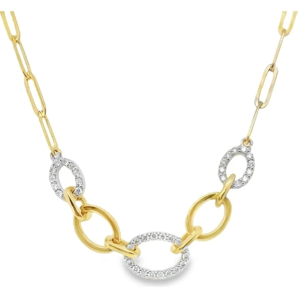 18K Yellow Gold and White Gold Oval Link Necklace with Diamond Accented Links by Afarin