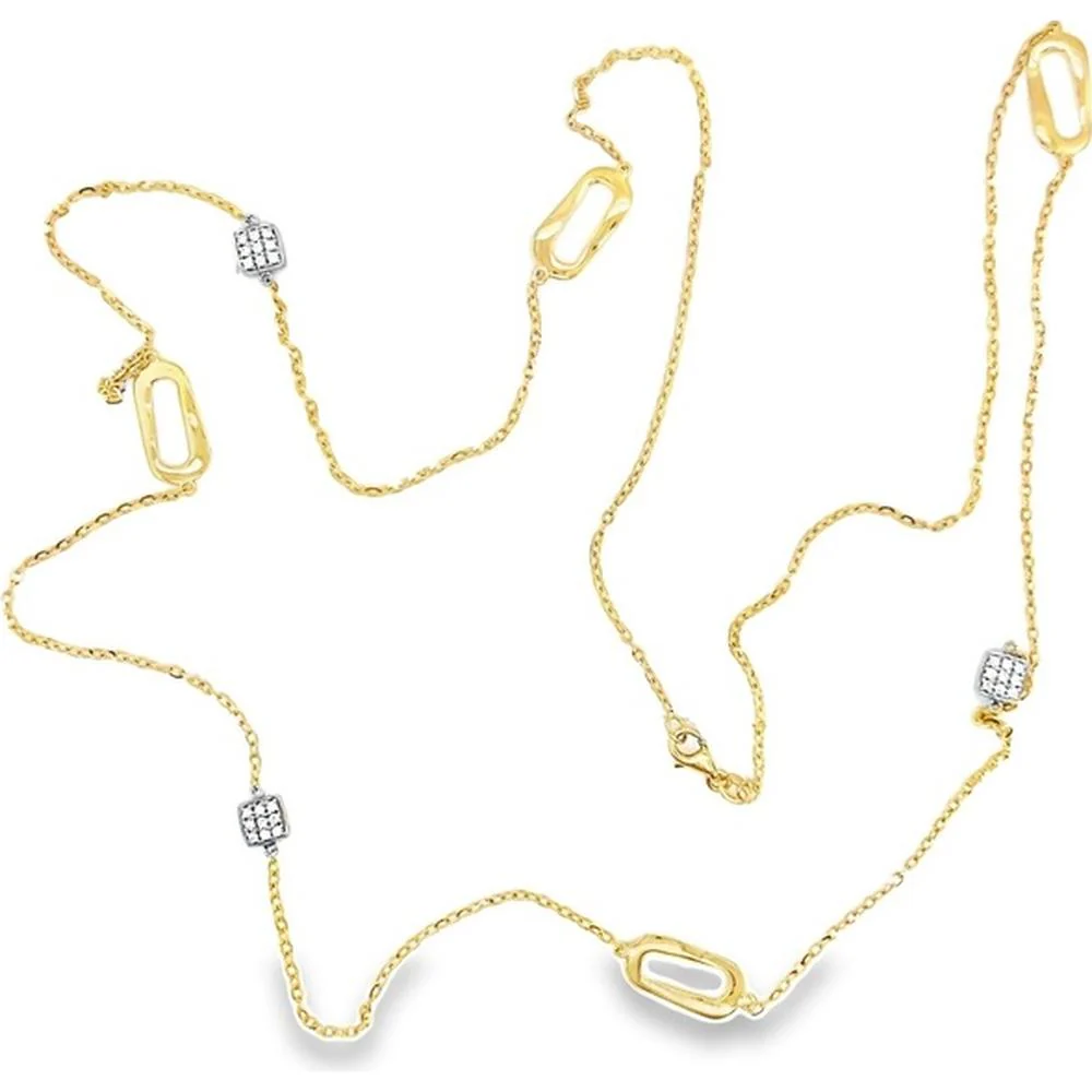 18K Yellow Gold and White Gold Station Necklace with Geometric Open-Link Motifs and Diamond Accents by Afarin