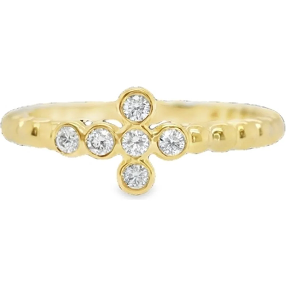 18K Yellow Gold Band Ring with Bezel-Set Round Diamonds by Afarin