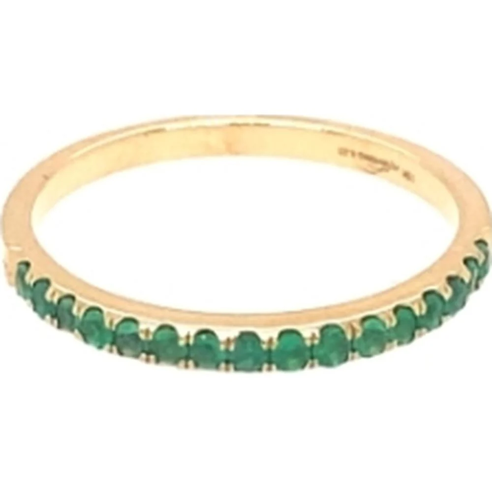 18K Yellow Gold Band Ring with Round Emeralds by Afarin