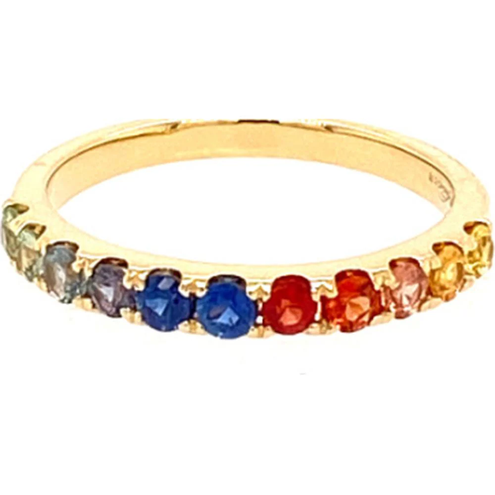18K Yellow Gold Band Ring with Round Multi Sapphires by Afarin