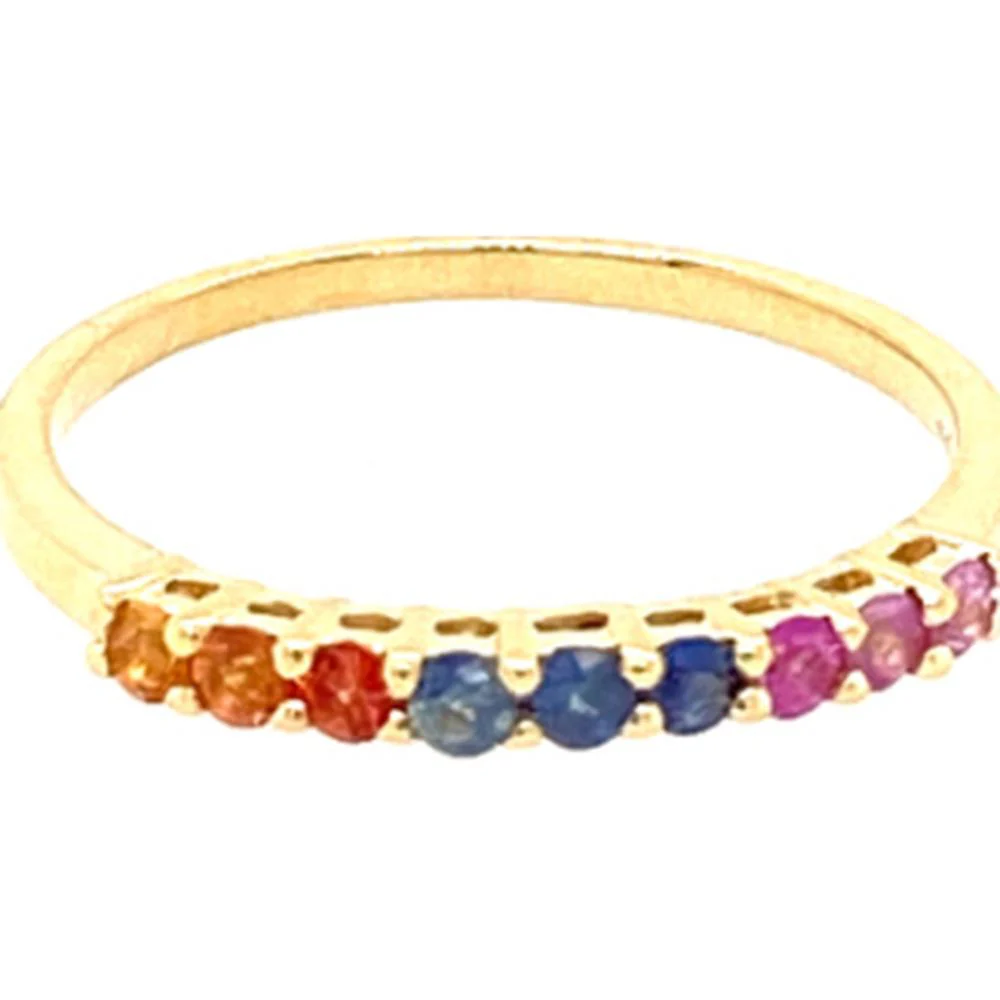 18K Yellow Gold Band Ring with Round Multi Sapphires by Afarin
