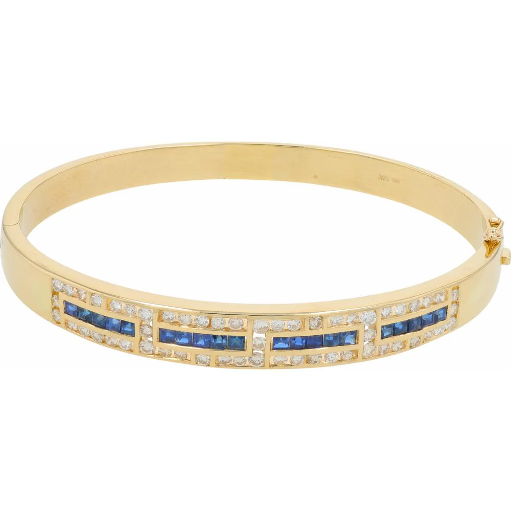 18K Yellow Gold Bangle with 1.65 Carat Total Sapphires and 1.35 Carat Total Round Diamonds - Image 2