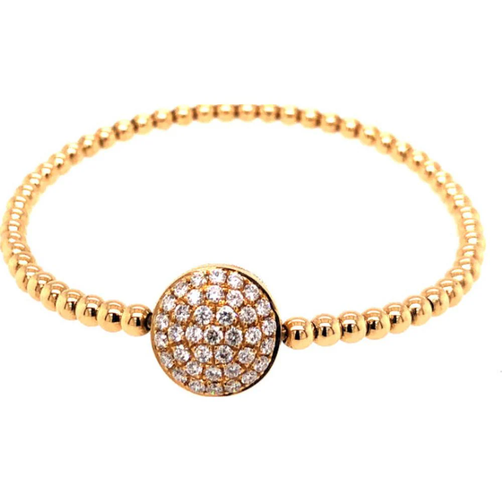 18K Yellow Gold Beaded Bracelet with Round Pavé Diamond Center by Afarin